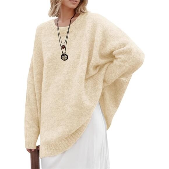 Womens Oversized Tunic Sweaters Beige
